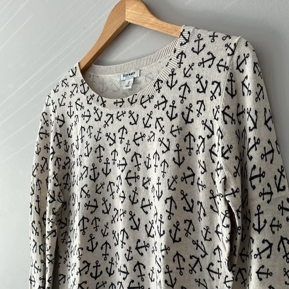 ⚓️ ANCHORS AWAY Adorable coastal sweater with blue anchors on cream background M - Picture 3 of 10